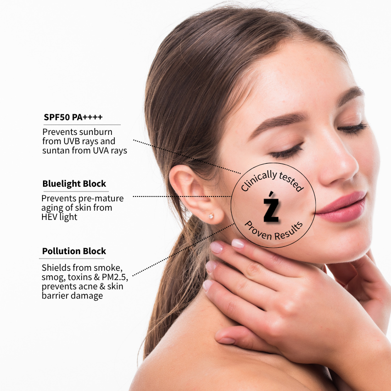 Woman with skincare product labeled &