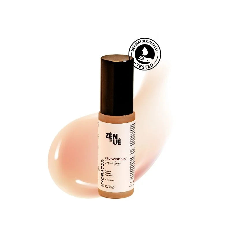 ZENUE moisturising gel skincare product with a droplet icon indicating dermatologically tested on a white background