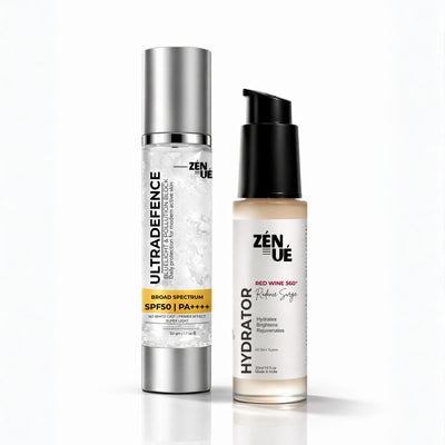 Combo of Ultradefence SPF50 PA++++ and Radiance Surge Hydrator on a white background