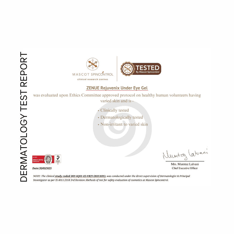 Dermatology Test Report - Rejuvenix Under Eye Gel report