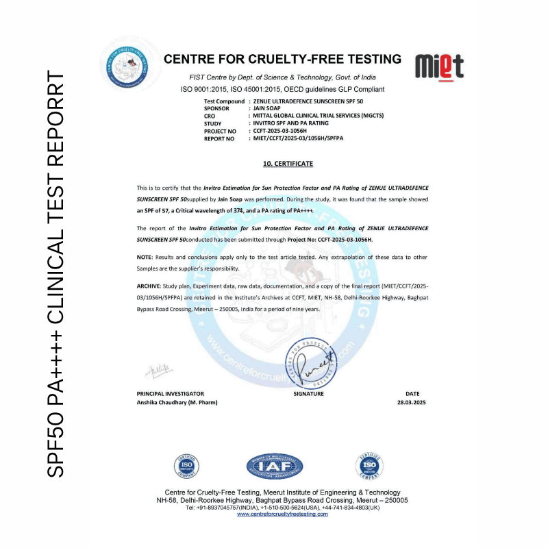 In-Vitro SPF & PA Certification report